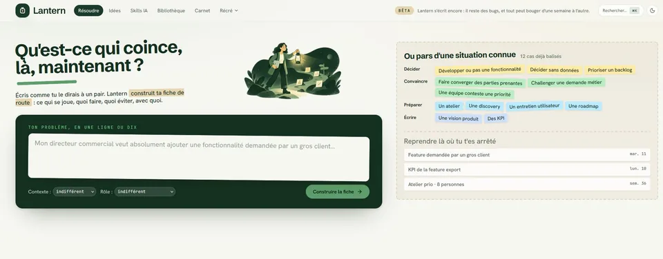 Capture de Lantern : la page Résoudre et les situations déjà balisées